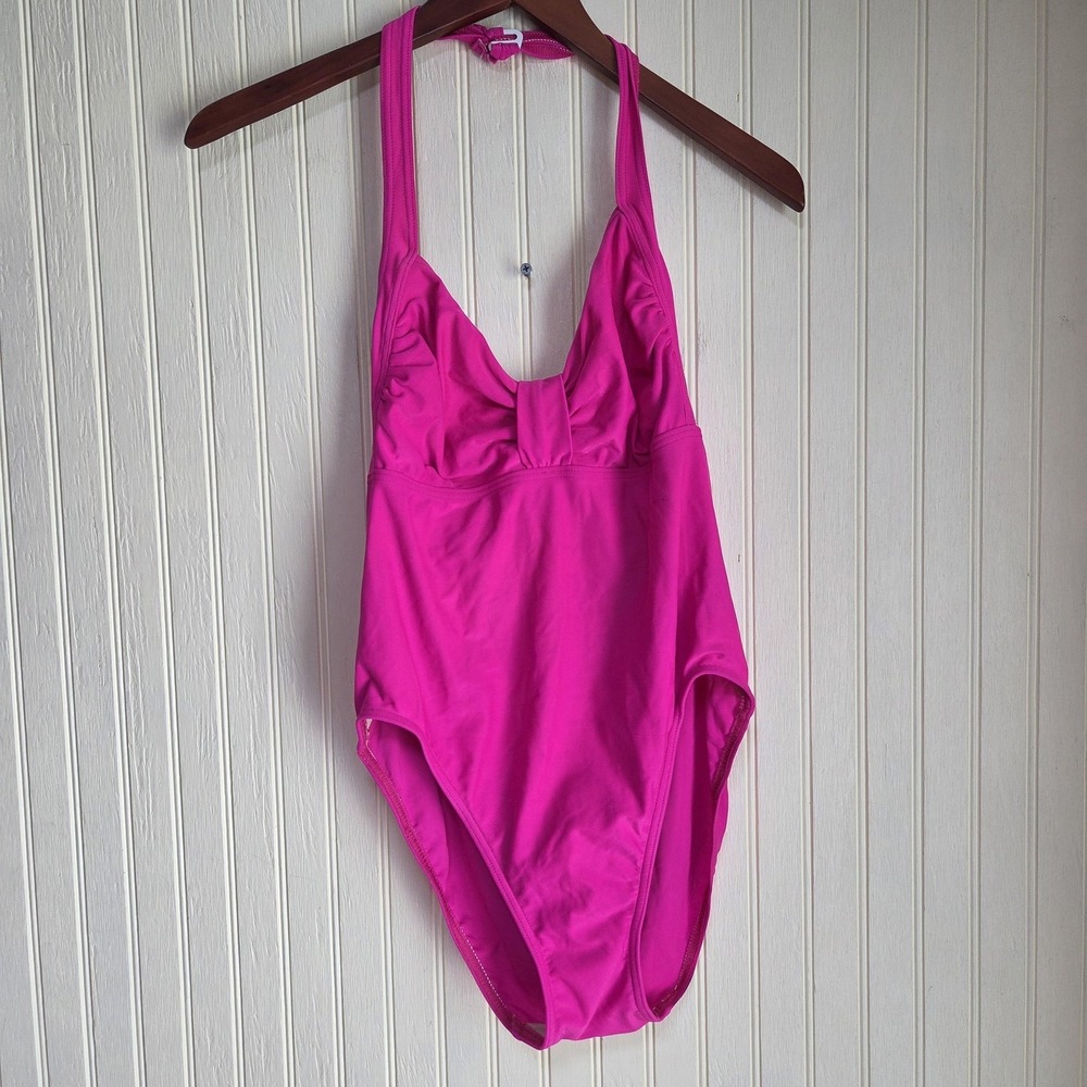 Sun Streak Swimsuit Womens 16 Pink Halter One Piece Built In Bra Lined